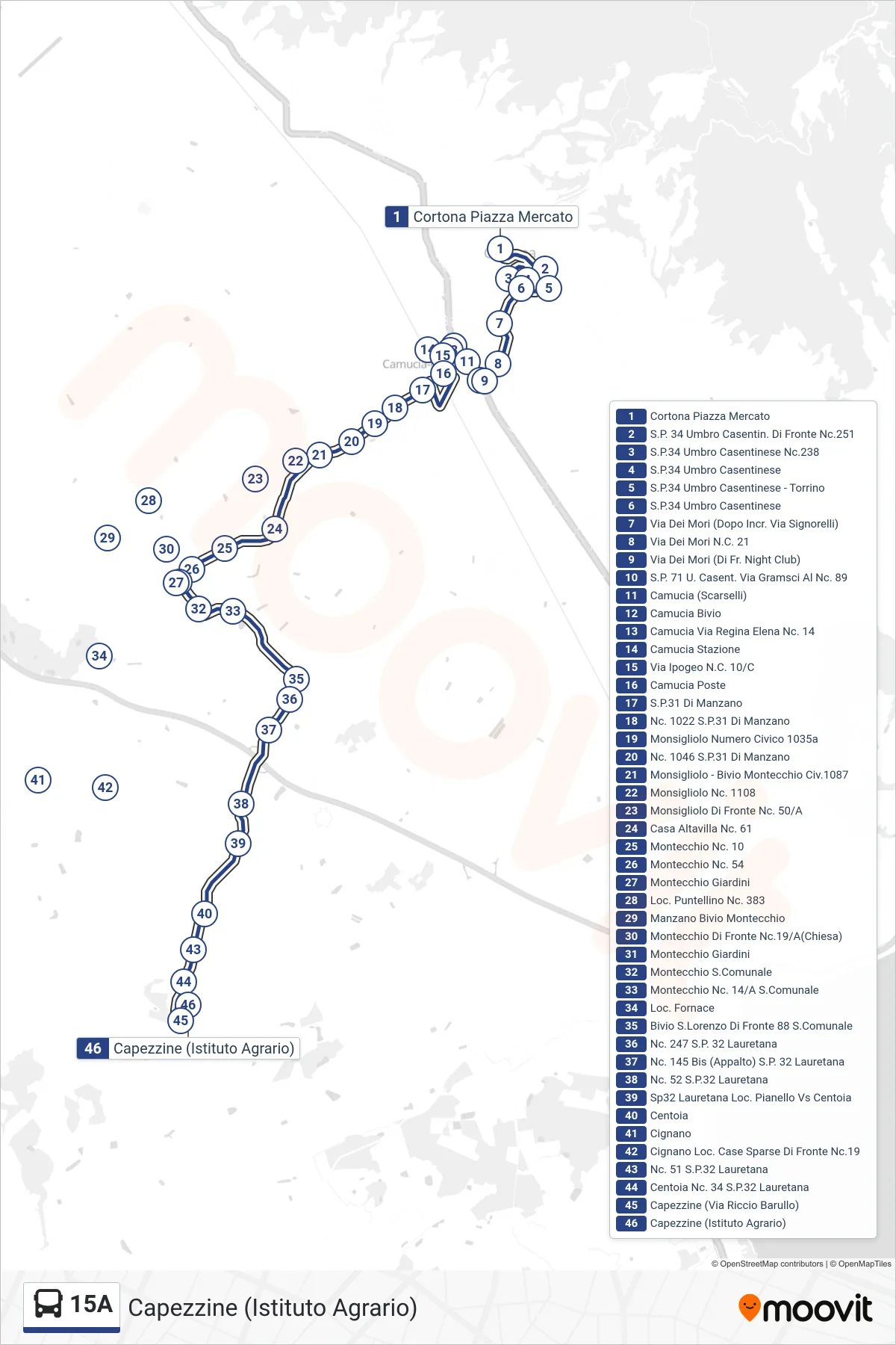 Linea 15A tram (Capezzine (Istituto Agrario)) - Percorsi e fermate sulla mappa
