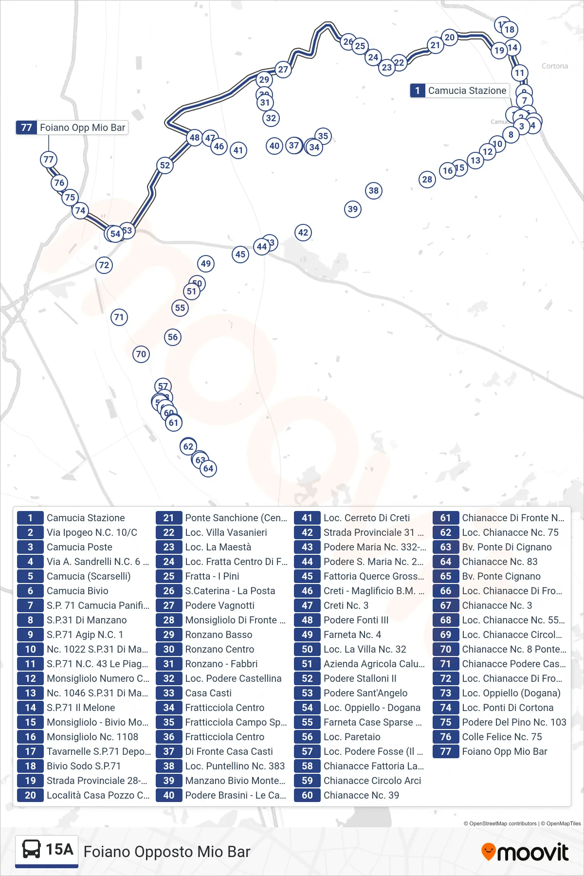 Linea 15A tram (Foiano Opposto Mio Bar) - Percorsi e fermate sulla mappa