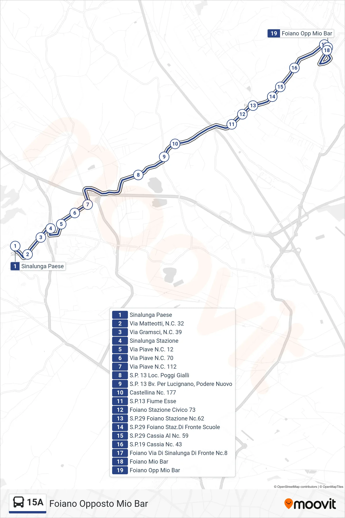 Linea 15A tram (Foiano Opposto Mio Bar) - Percorsi e fermate sulla mappa