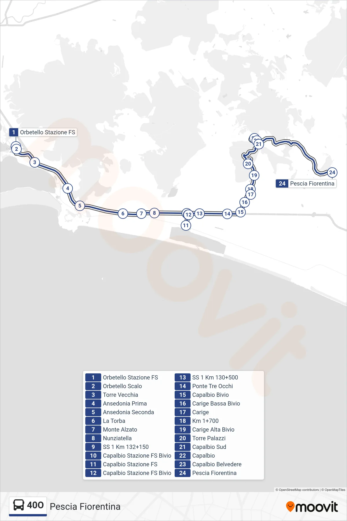 Linea 40O bus (Pescia Fiorentina) - Percorsi e fermate sulla mappa