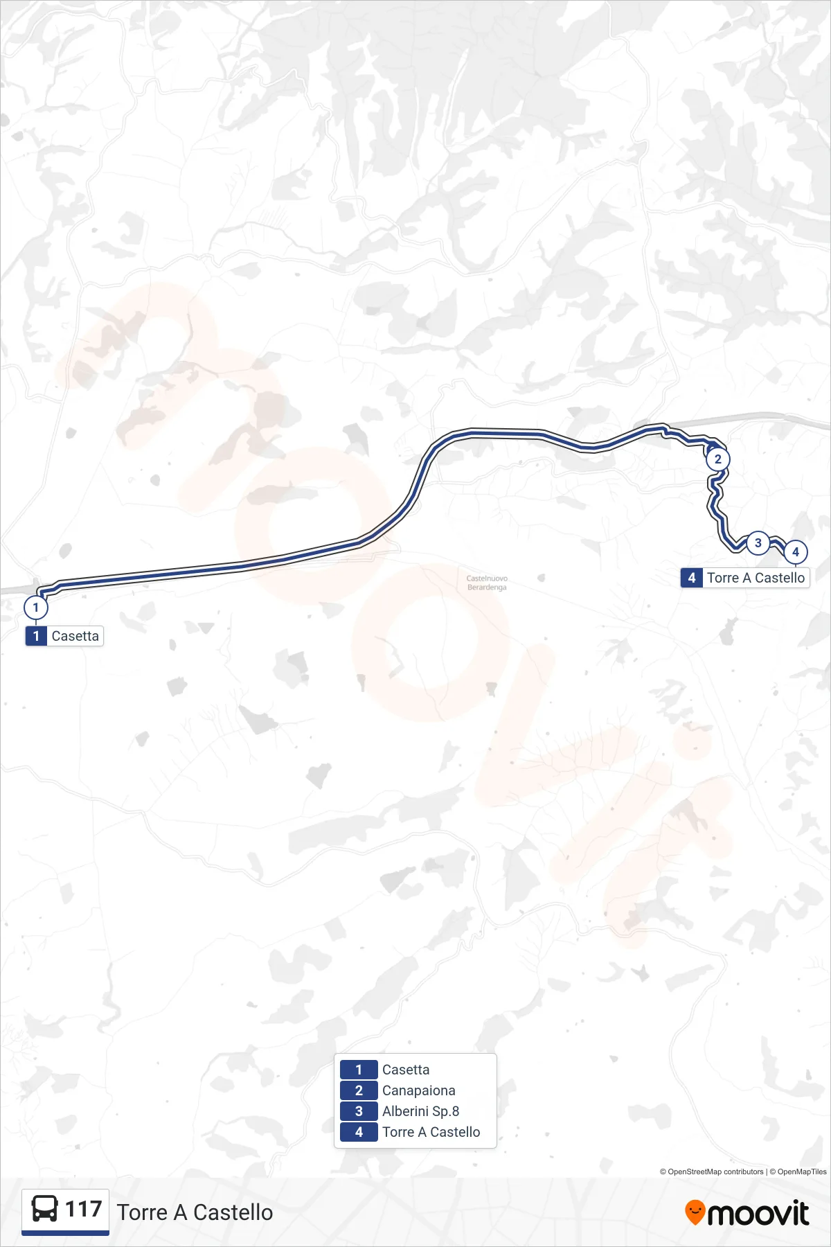 Linea 117  bus (Torre A Castello) - Percorsi e fermate sulla mappa