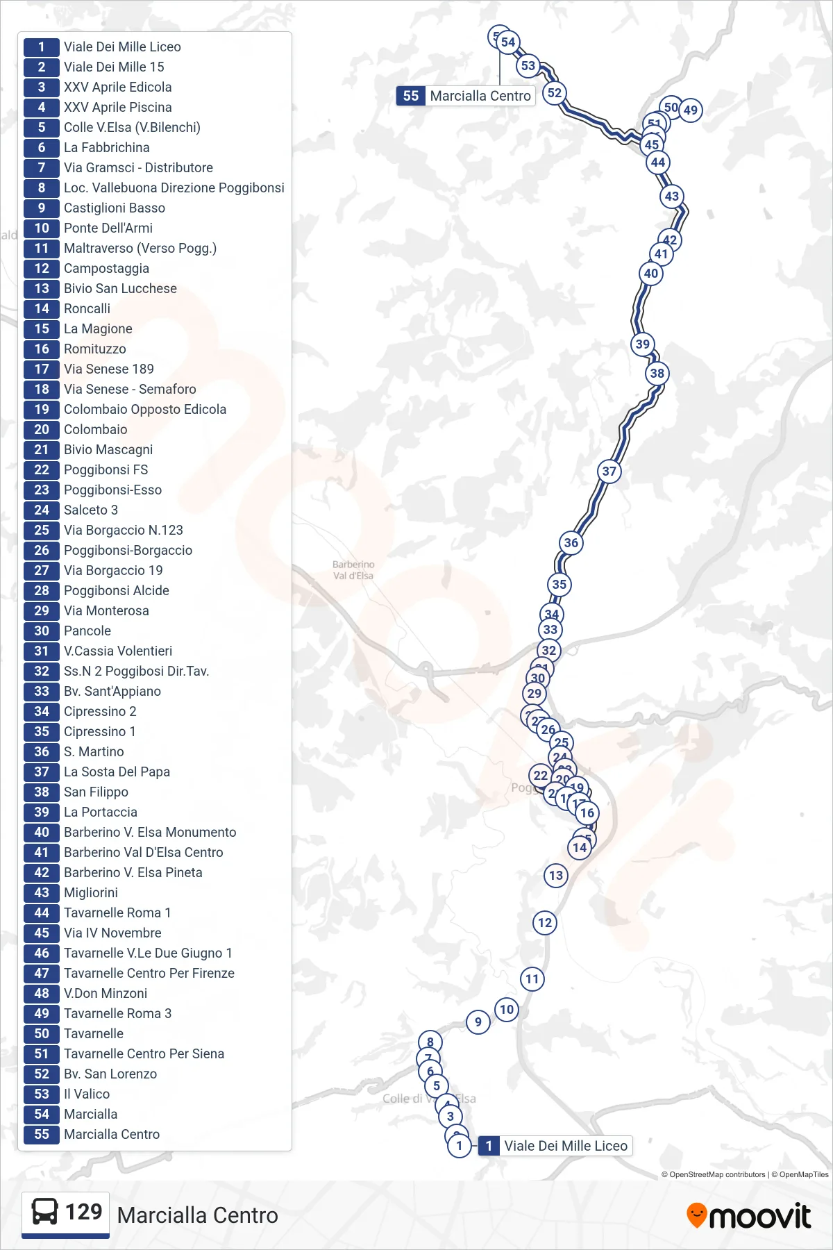 Linea 129 bus (Marcialla Centro) - Percorsi e fermate sulla mappa