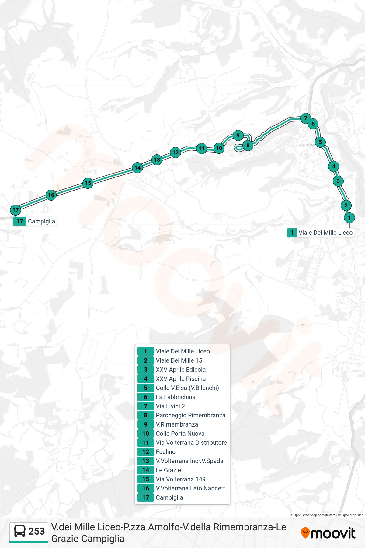 Linea 253 bus (Campiglia) - Percorsi e fermate sulla mappa