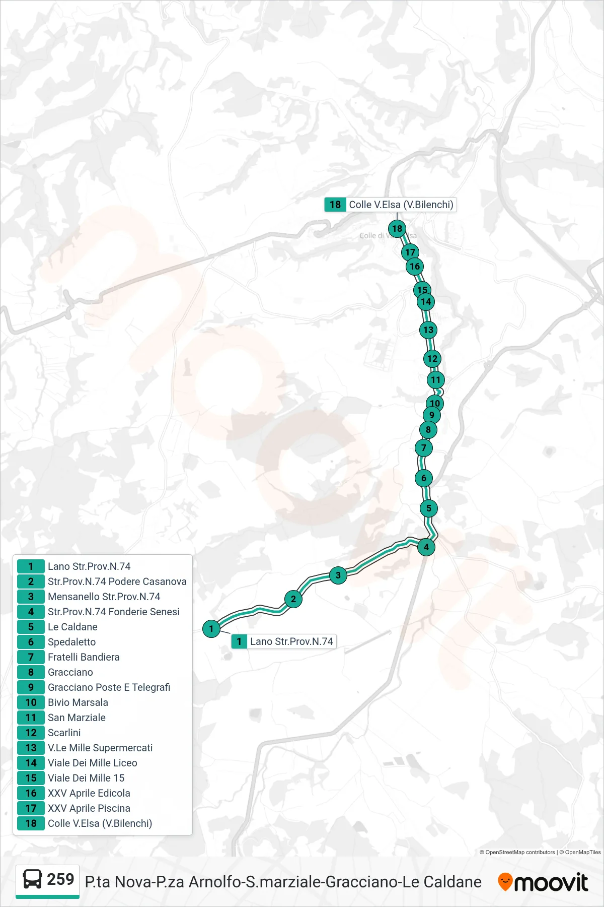 Linea 259  bus (Colle V.Elsa (V.Bilenchi)) - Percorsi e fermate sulla mappa