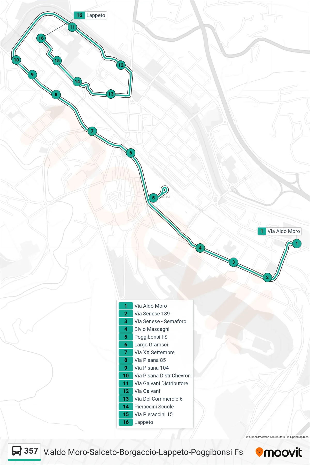 Linea 357 bus (Lappeto) - Percorsi e fermate sulla mappa