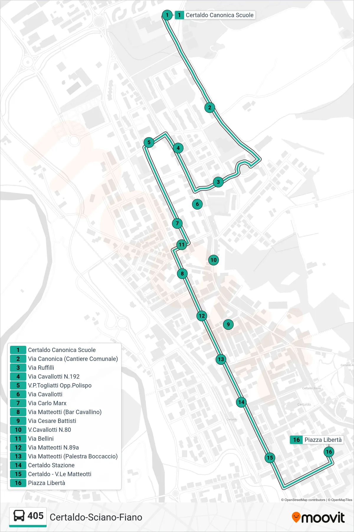 Linea 405  bus (Piazza Libertà) - Percorsi e fermate sulla mappa