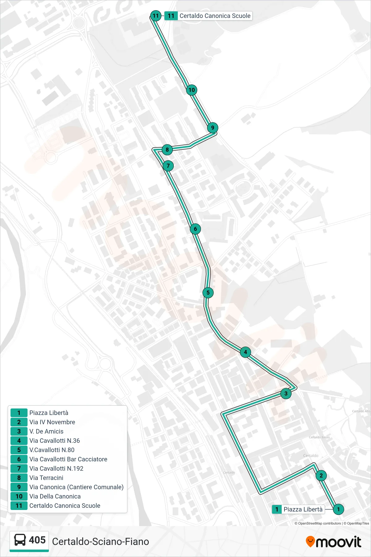 Linea 405 bus (Certaldo Canonica Scuole) - Percorsi e fermate sulla mappa