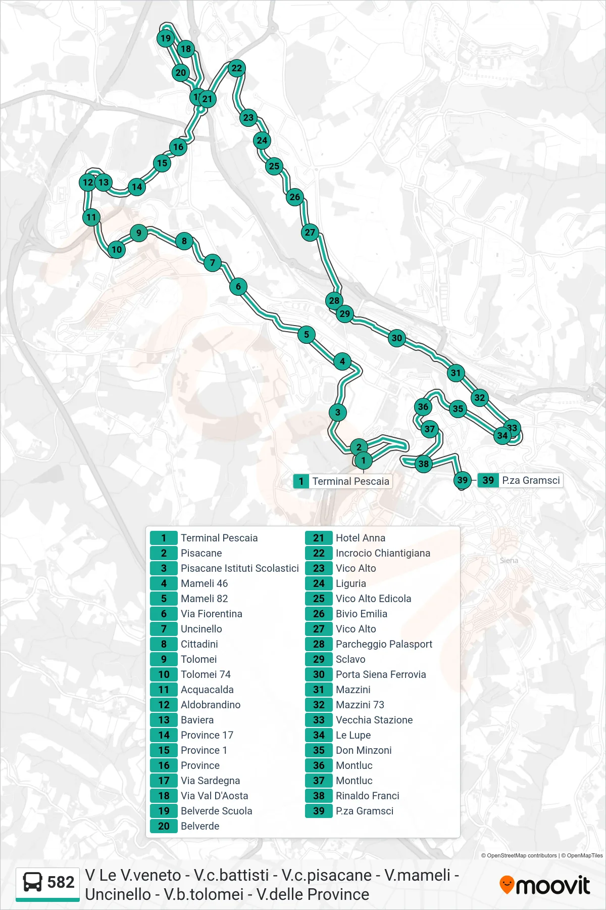 Linea 582 bus (P.za Gramsci) - Percorsi e fermate sulla mappa