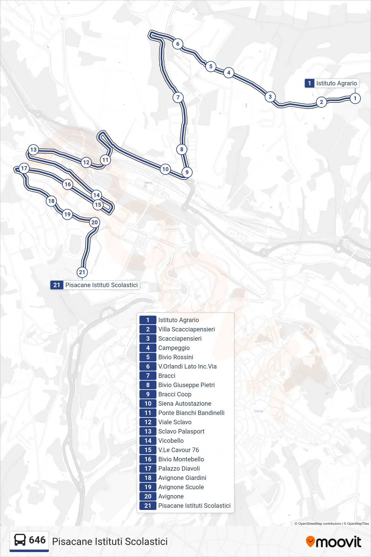 Linea 646 bus (Pisacane Istituti Scolastici) - Percorsi e fermate sulla mappa