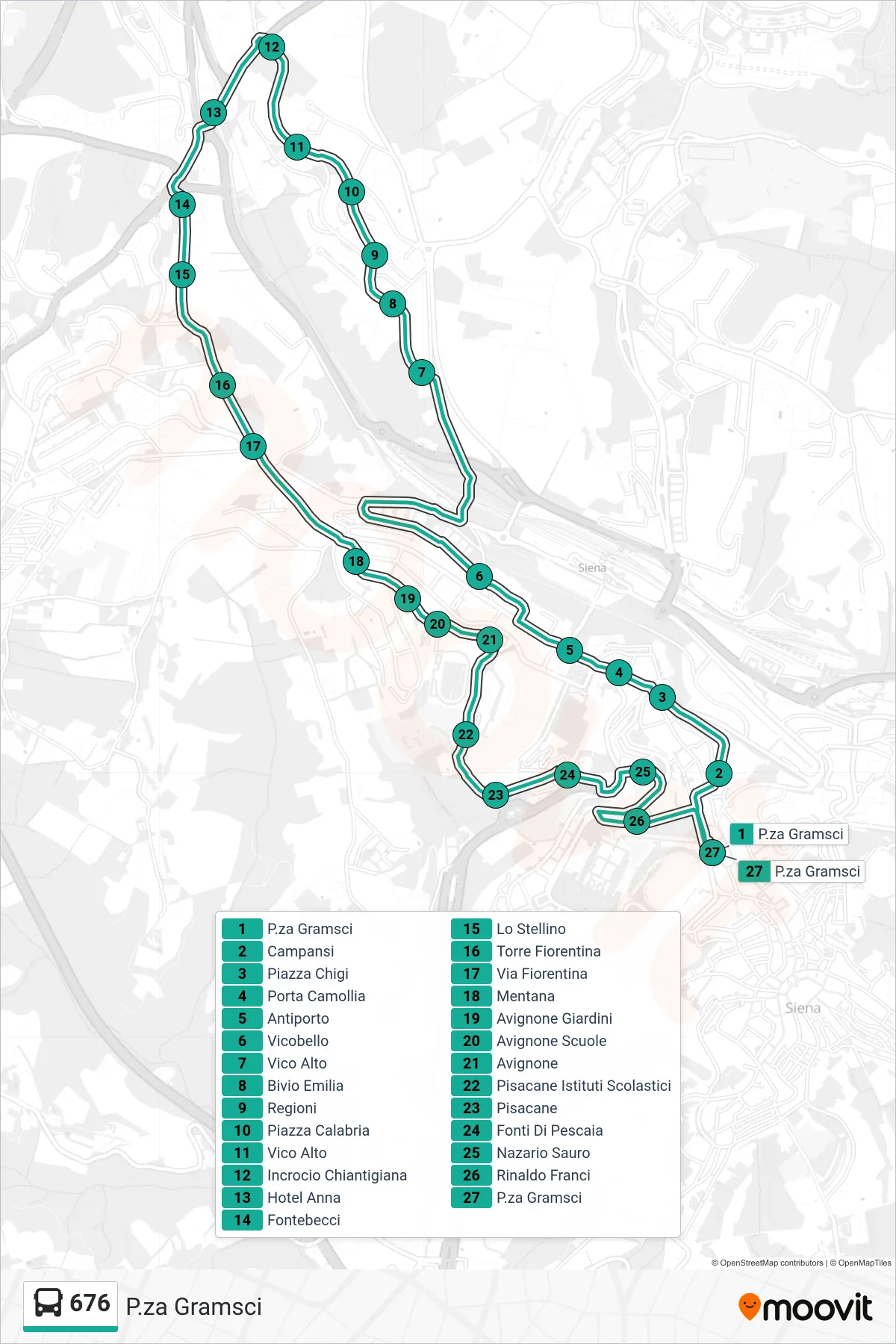 Linea 676 bus (P.za Gramsci) - Percorsi e fermate sulla mappa