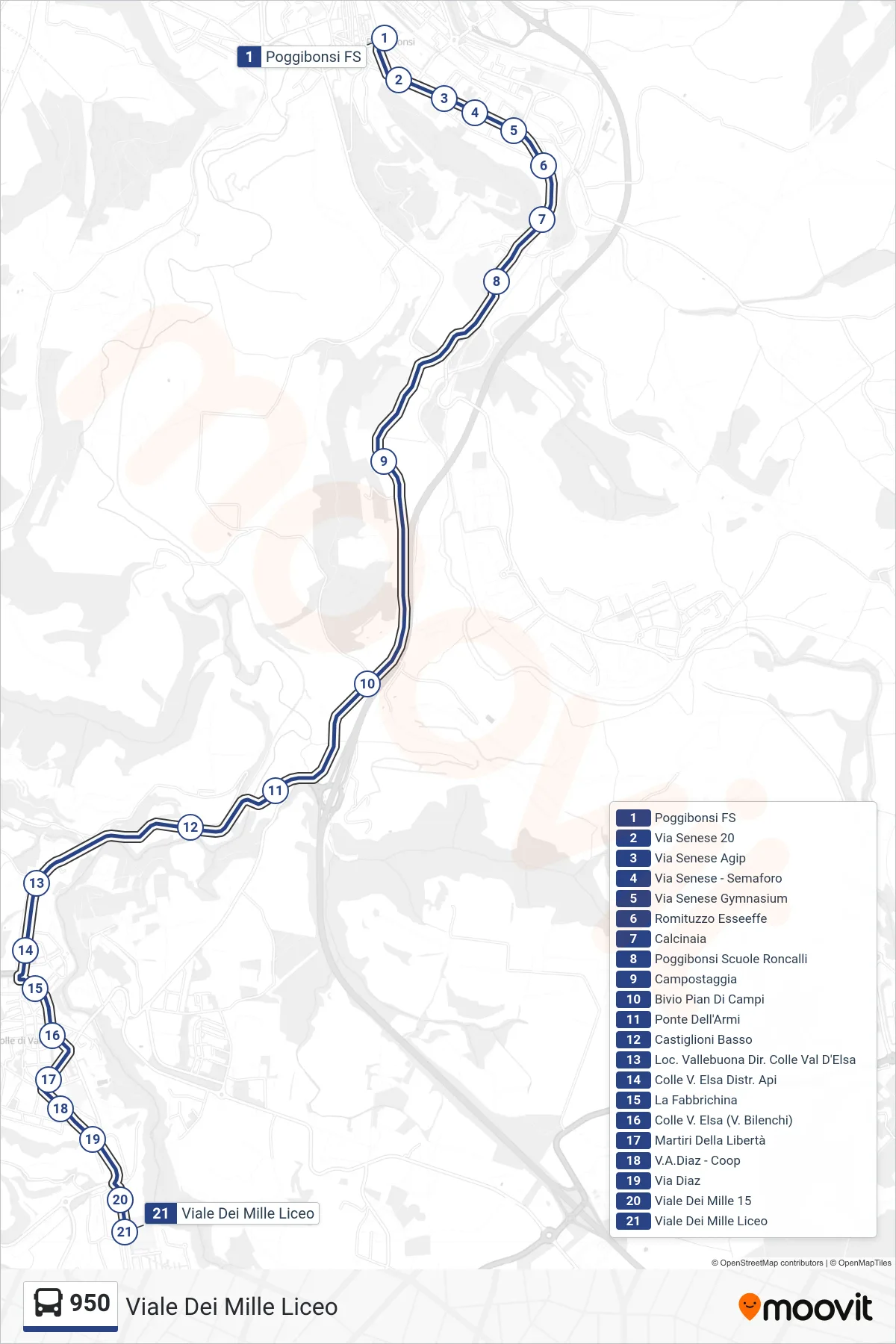 Linea 950  bus (Viale Dei Mille Liceo) - Percorsi e fermate sulla mappa