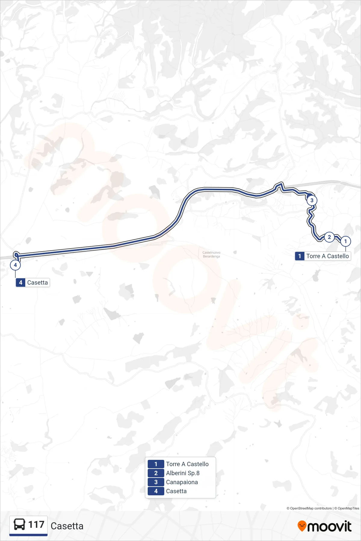 Linea 117 tram (Casetta) - Percorsi e fermate sulla mappa
