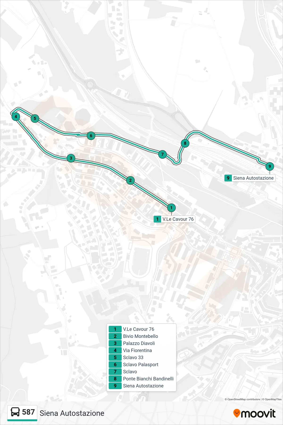 Linea 587 bus (Siena Autostazione) - Percorsi e fermate sulla mappa