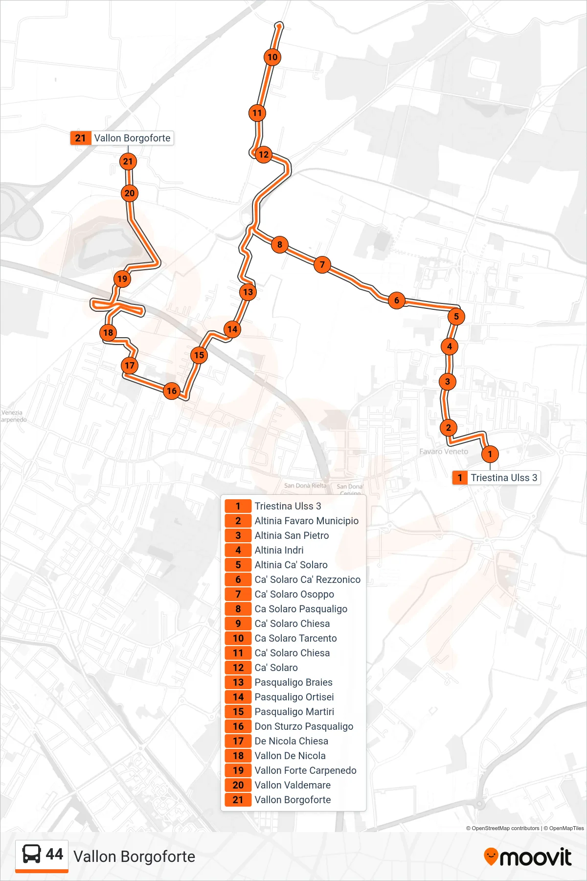 Linea 44 bus (Vallon Borgoforte) - Percorsi e fermate sulla mappa