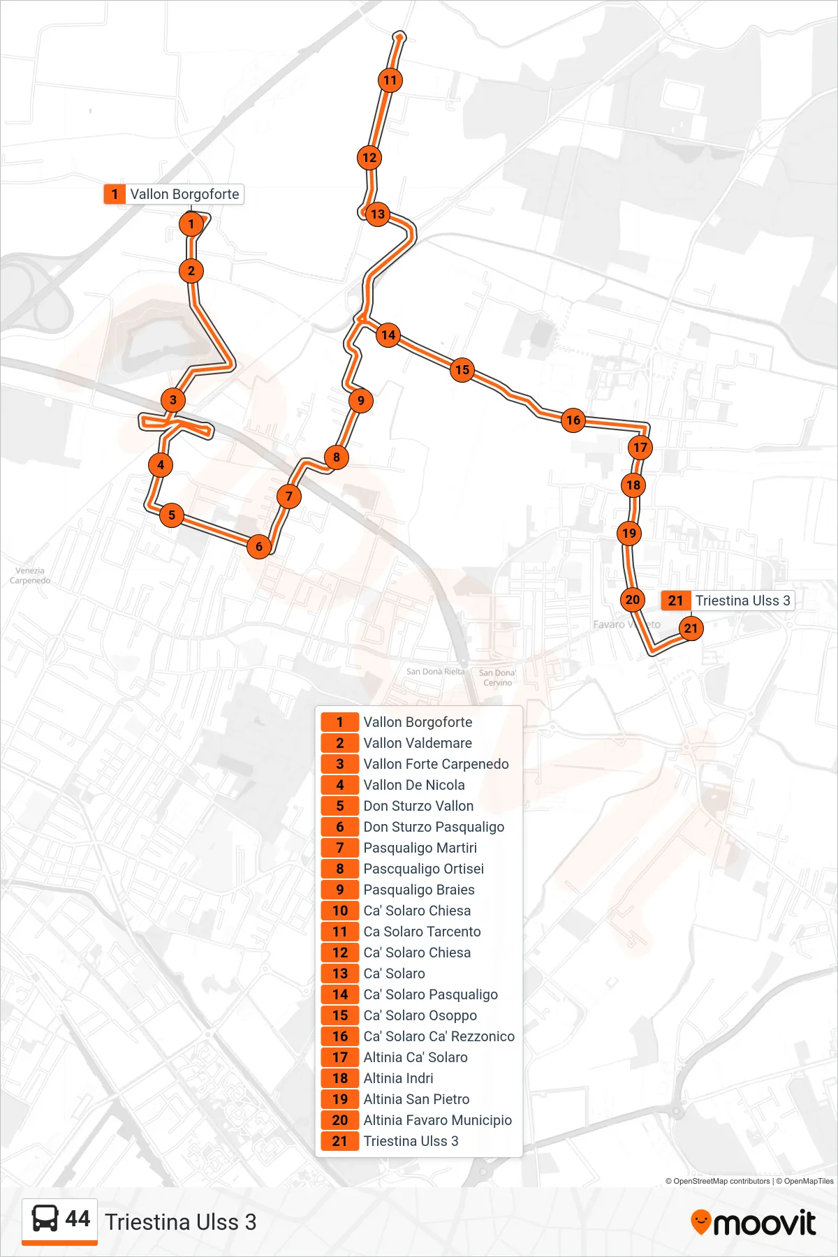 Linea 44 bus (Triestina Ulss 3) - Percorsi e fermate sulla mappa