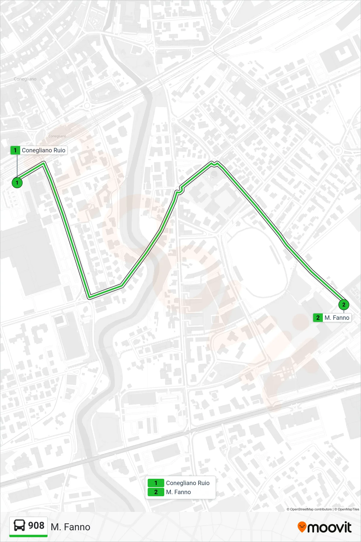 Linea 908 bus (M. Fanno) - Percorsi e fermate sulla mappa