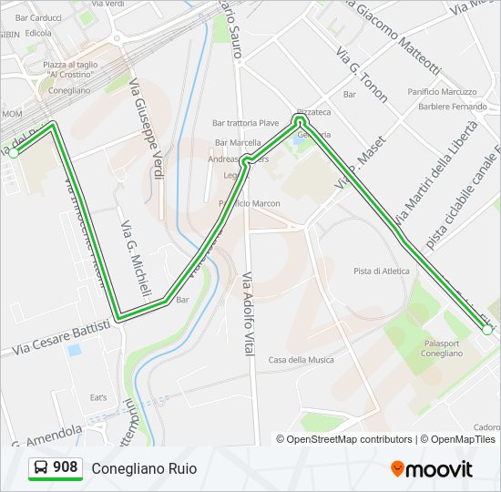 Percorso linea bus 908
