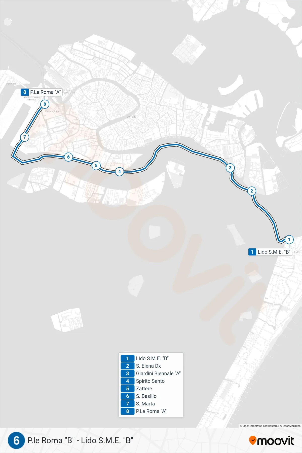 Linea 6  navigazione (P.Le Roma A) - Percorsi e fermate sulla mappa