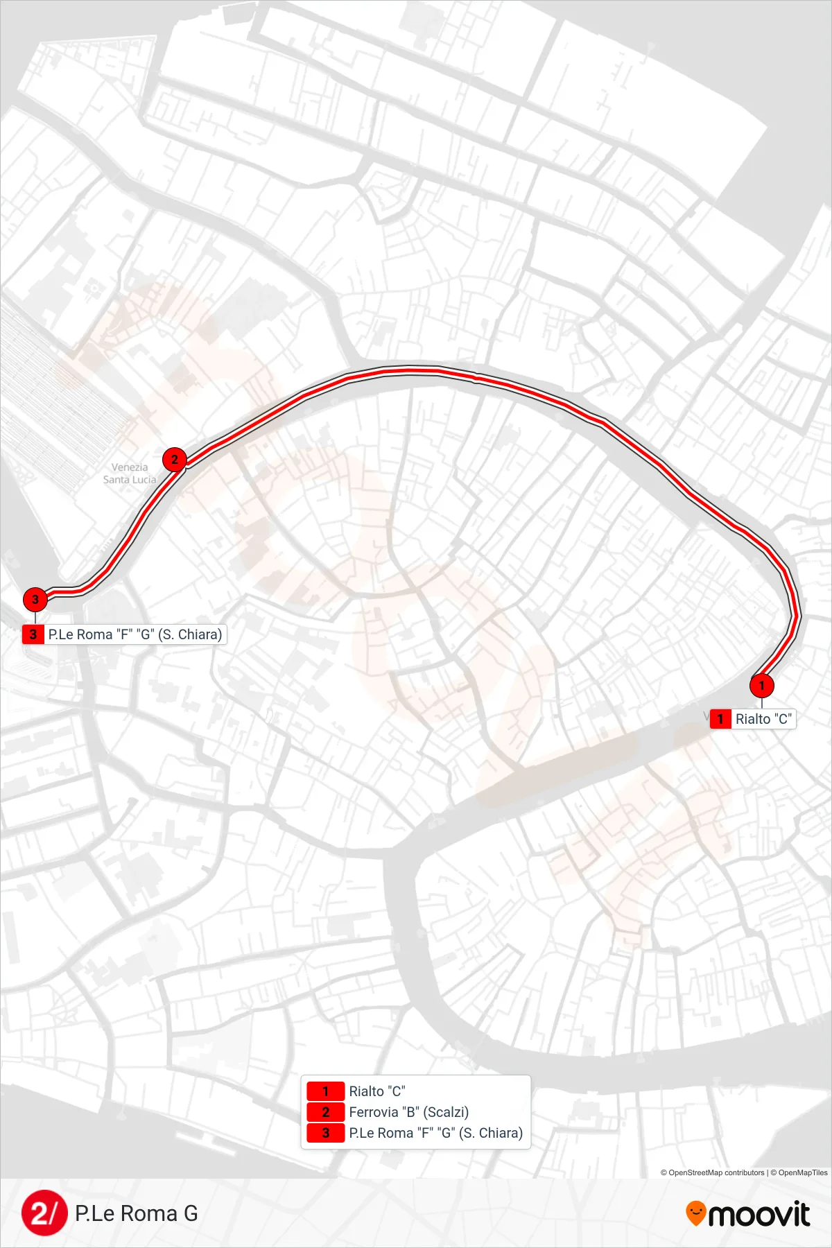 Linea 2/ navigazione (P.Le Roma G) - Percorsi e fermate sulla mappa