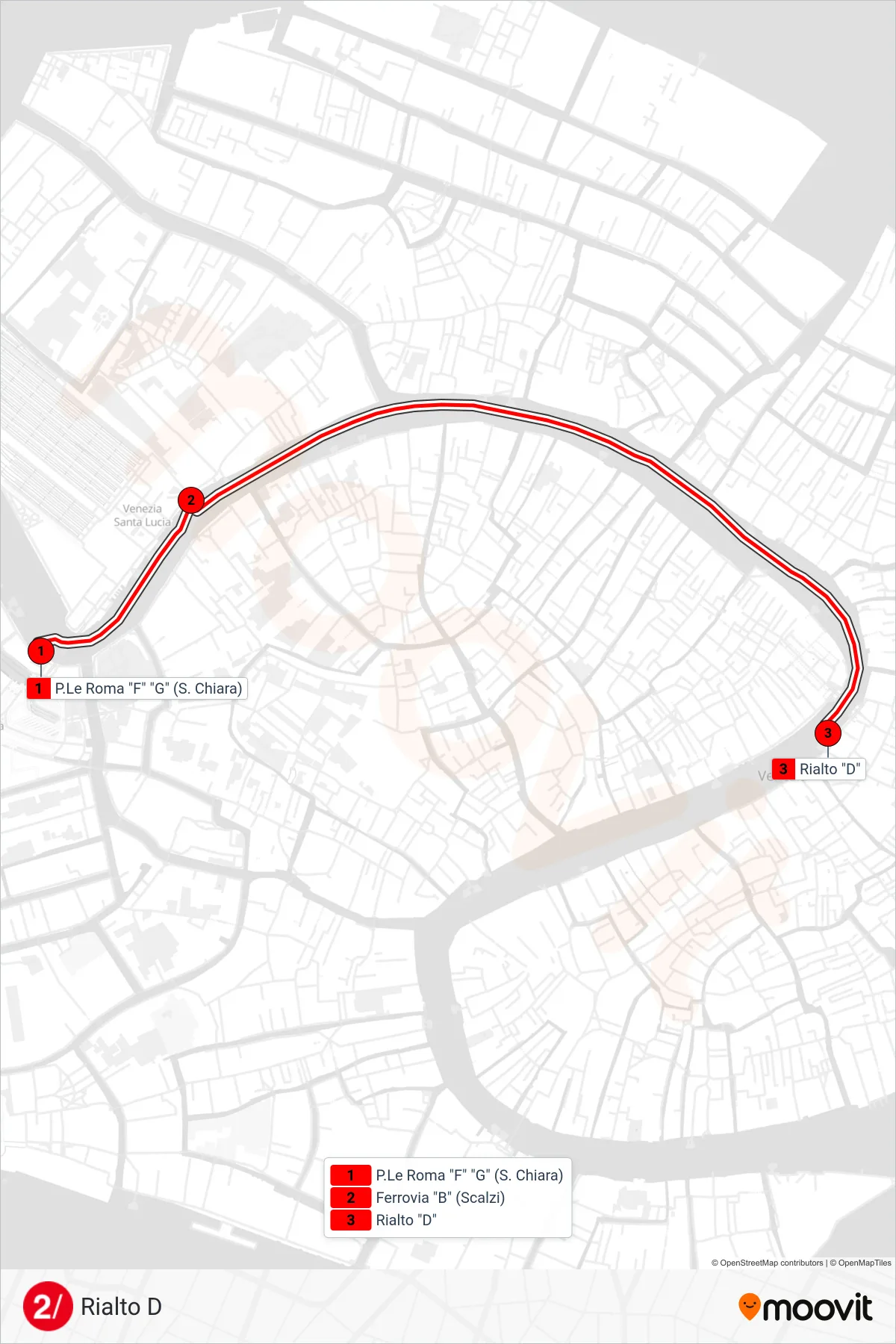 Linea 2/  navigazione (Rialto D) - Percorsi e fermate sulla mappa