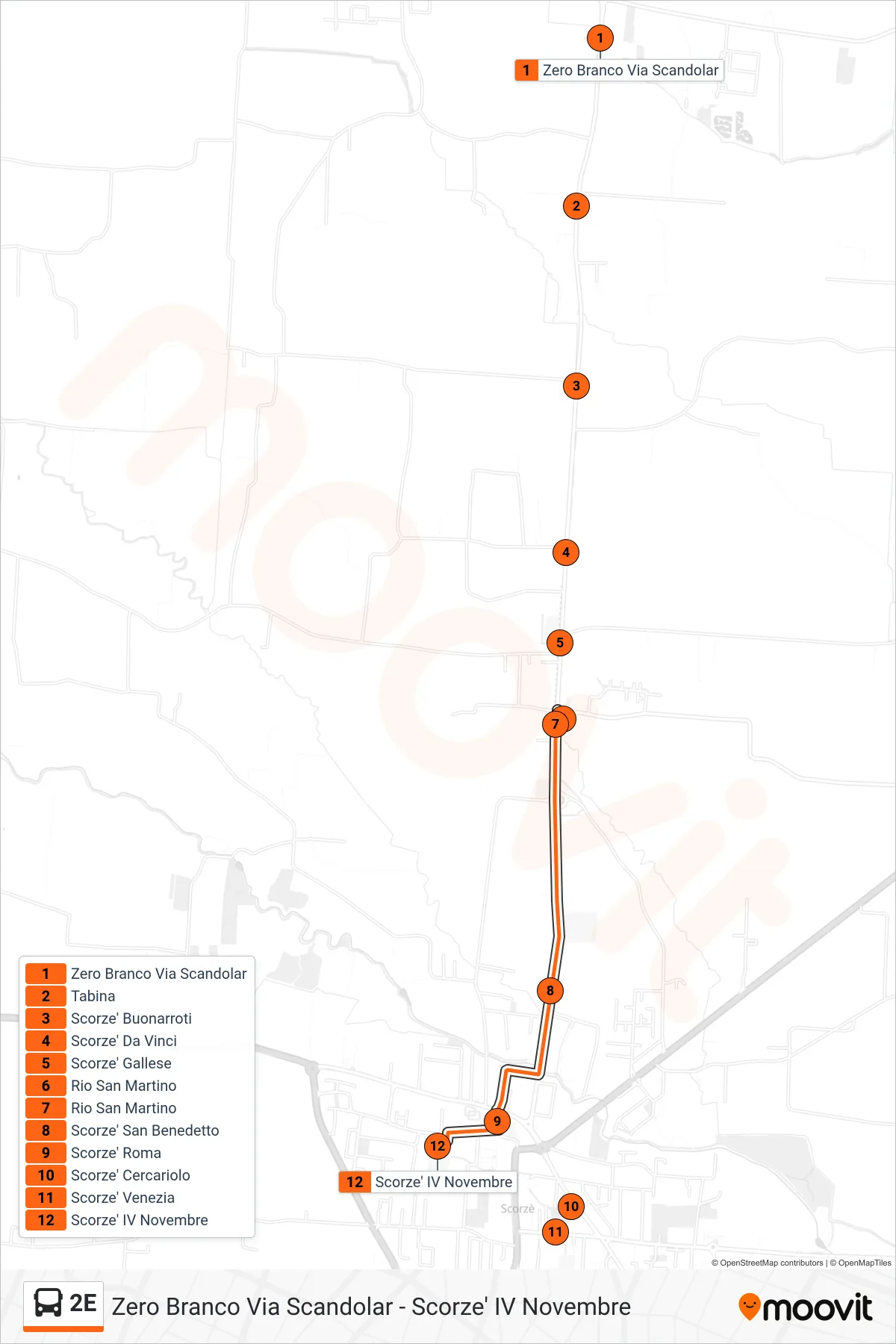 Linea 2E  bus (Scorze' IV Novembre) - Percorsi e fermate sulla mappa