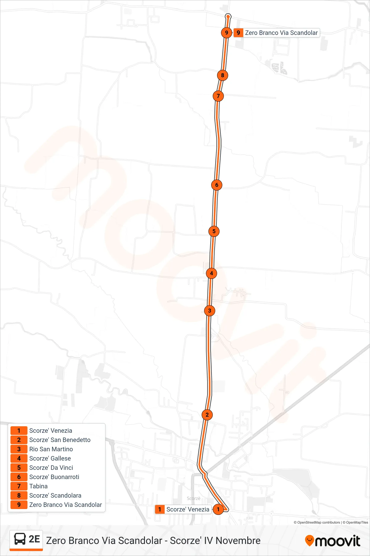 Linea 2E  bus (Zero Branco Via Scandolar) - Percorsi e fermate sulla mappa