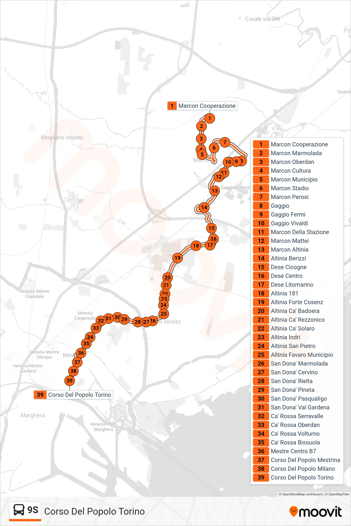 Linea 9S bus (Corso Del Popolo Torino) - Percorsi e fermate sulla mappa