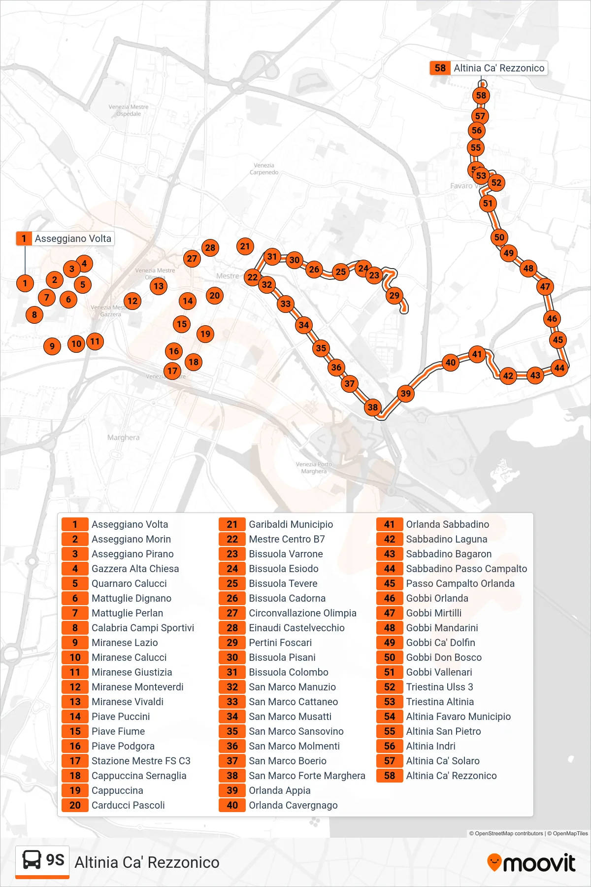 Linea 9S bus (Altinia Ca' Rezzonico) - Percorsi e fermate sulla mappa