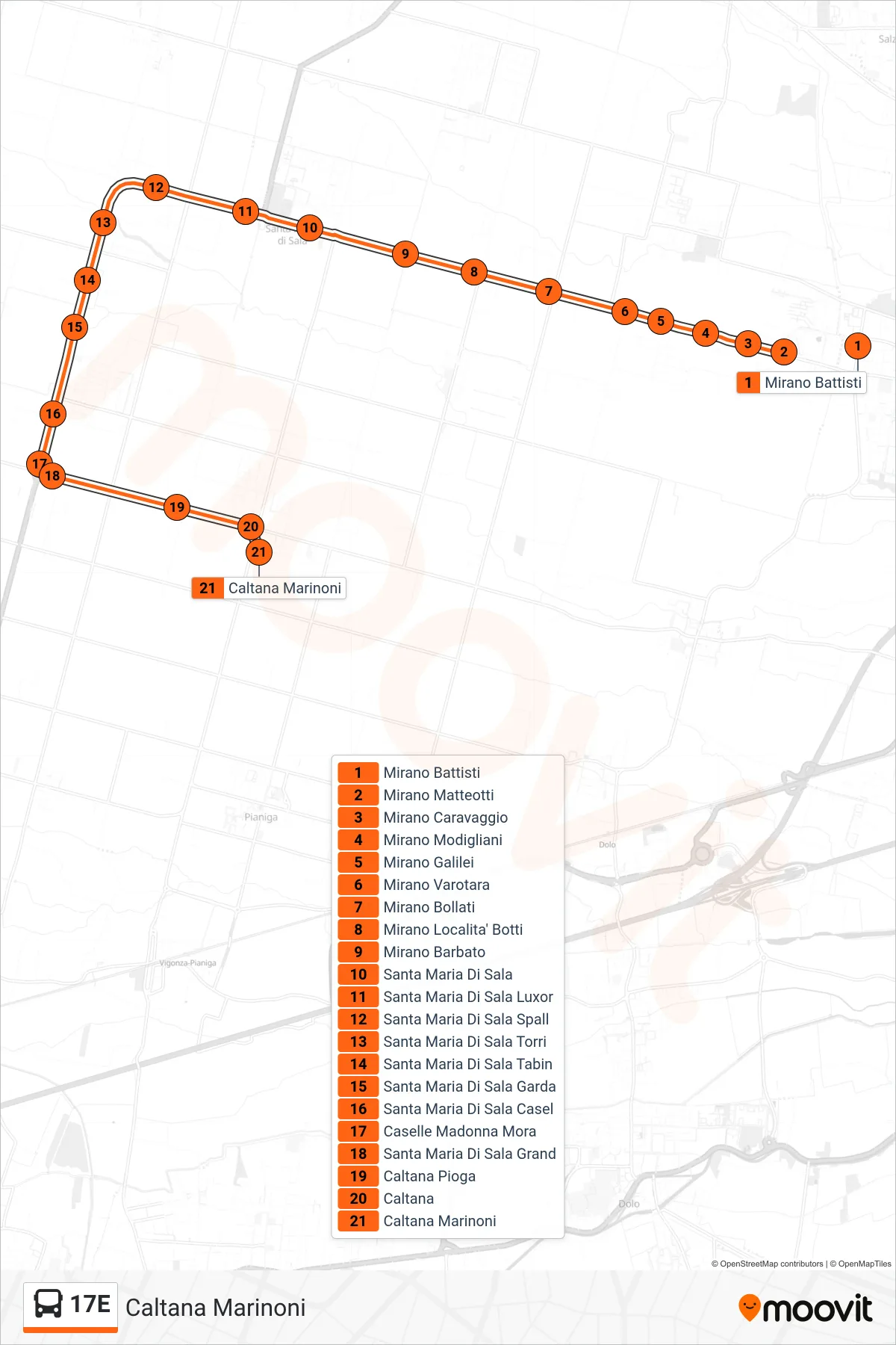 Linea 17E  bus (Caltana Marinoni) - Percorsi e fermate sulla mappa