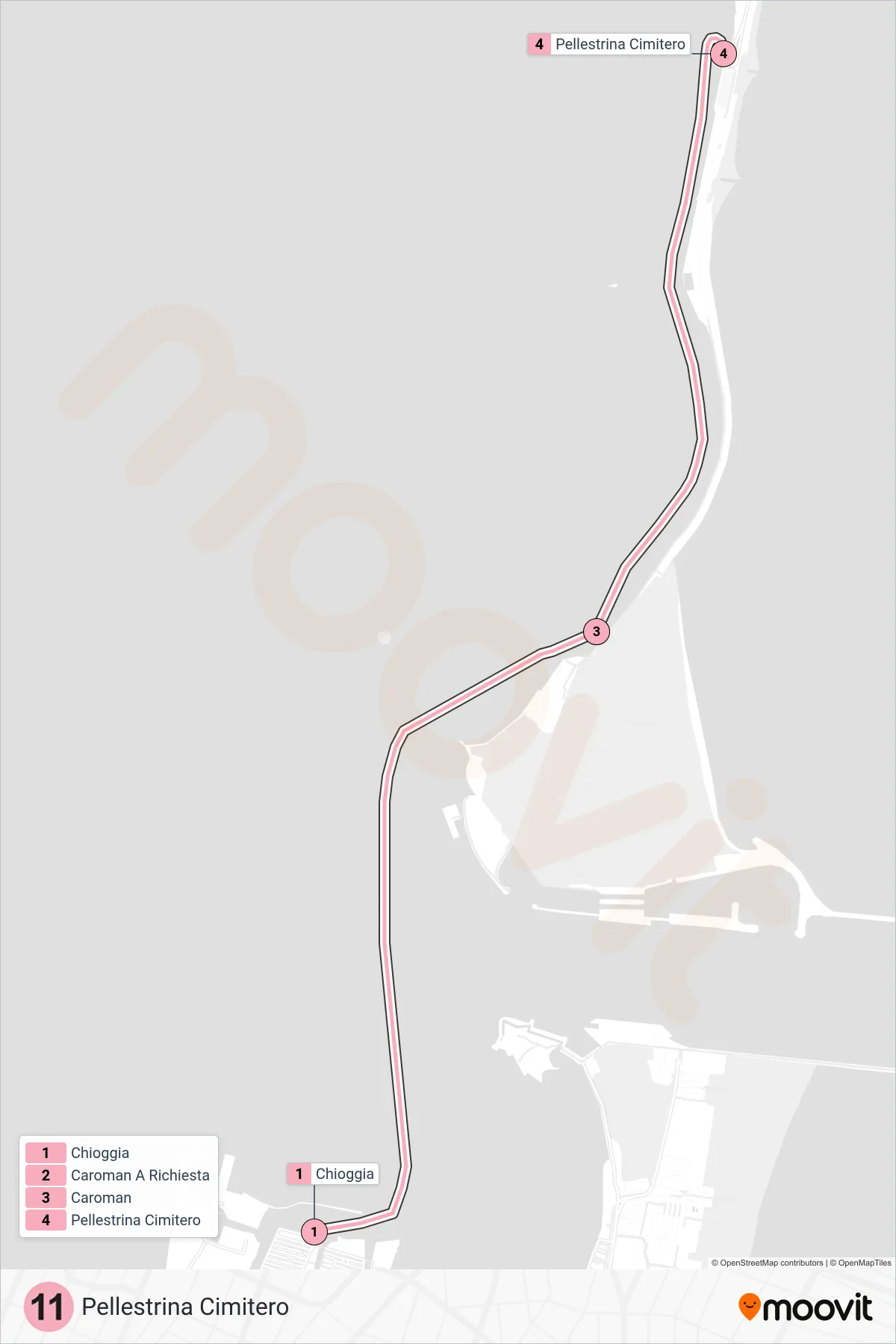 Linea 11 navigazione (Pellestrina Cimitero) - Percorsi e fermate sulla mappa