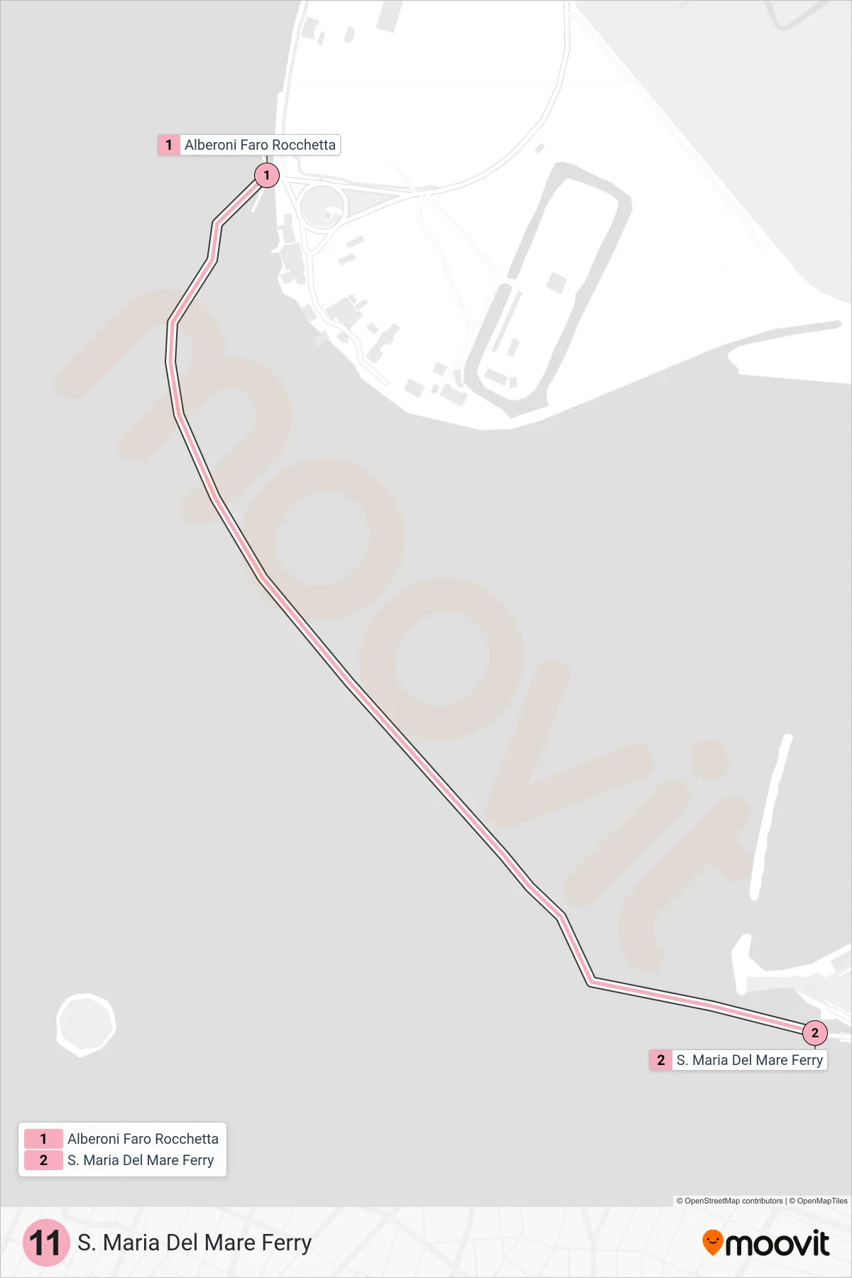 Linea 11 navigazione (S. Maria Del Mare Ferry) - Percorsi e fermate sulla mappa