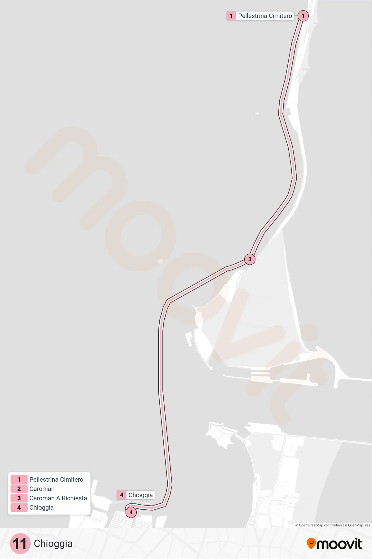 Linea 11  navigazione (Chioggia) - Percorsi e fermate sulla mappa