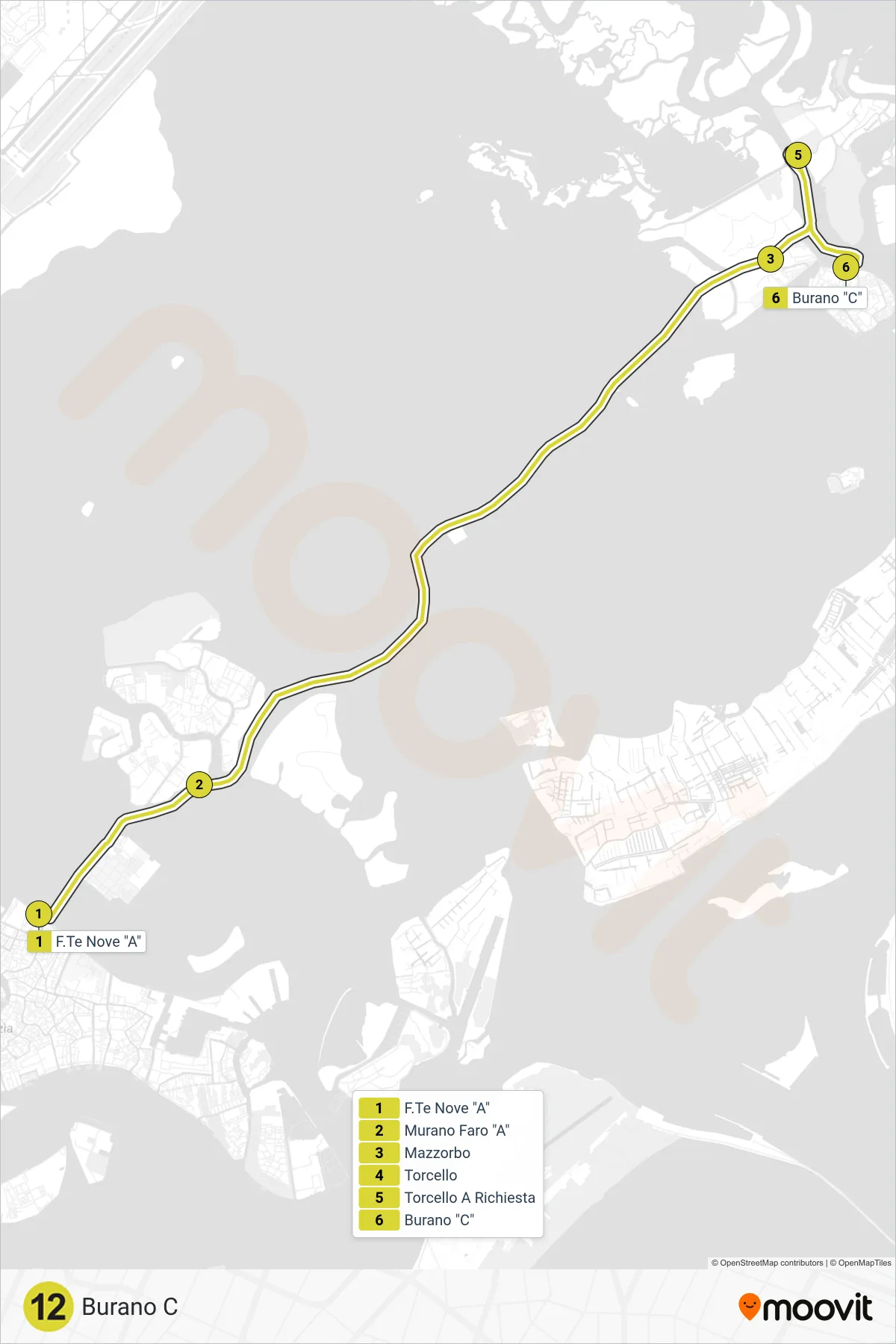 Linea 12  navigazione (Burano C) - Percorsi e fermate sulla mappa