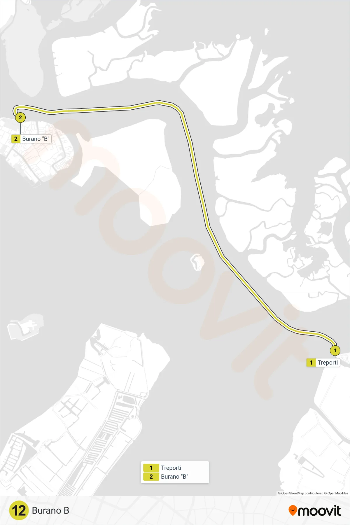 Linea 12 navigazione (Burano B) - Percorsi e fermate sulla mappa