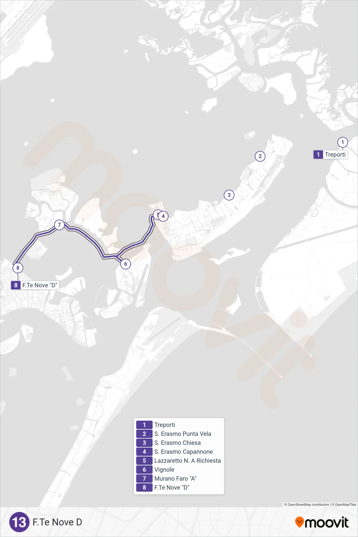 13 ferry Line (Platform Nine D) route and stops on a map