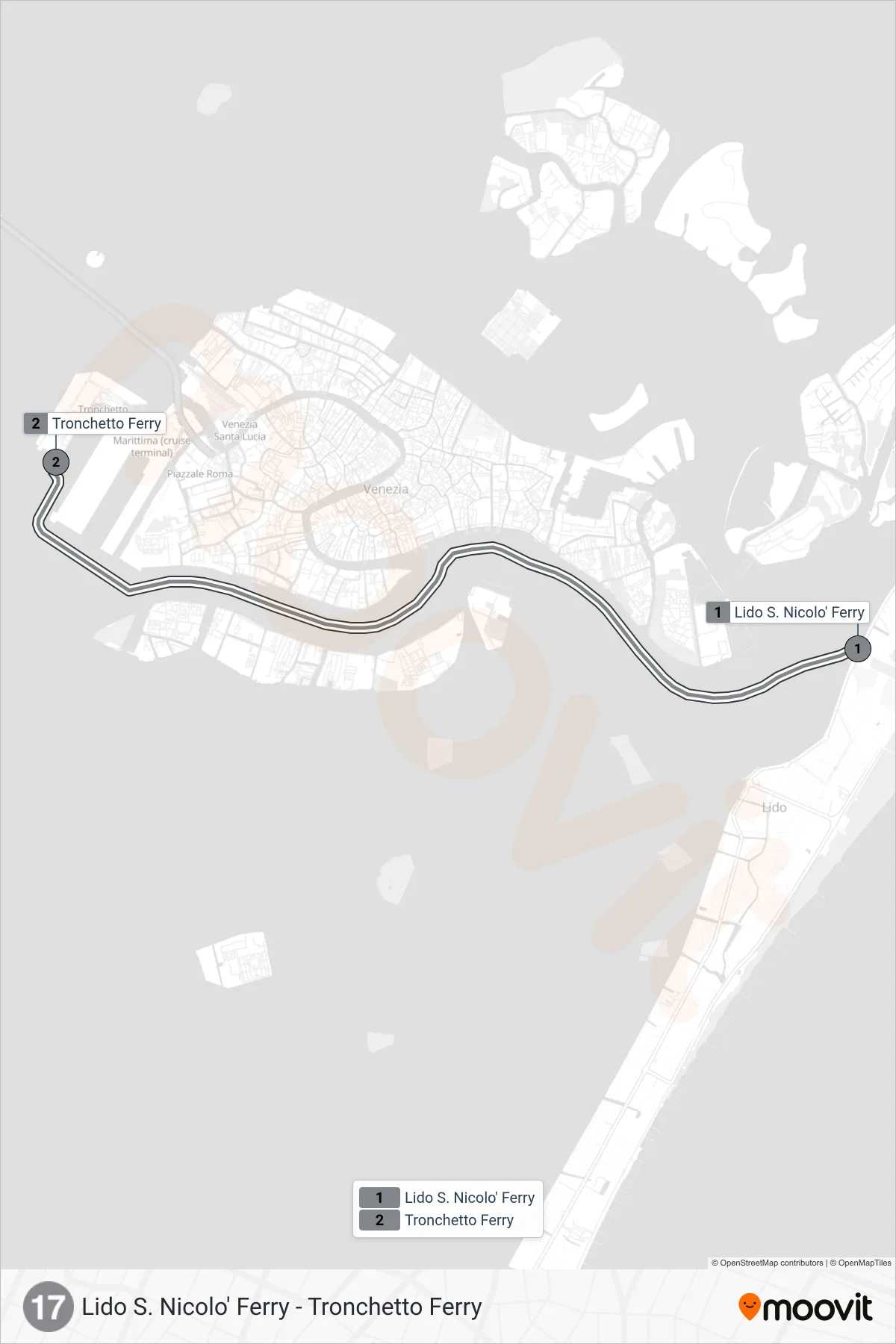 Linea 17  navigazione (Tronchetto Ferry) - Percorsi e fermate sulla mappa