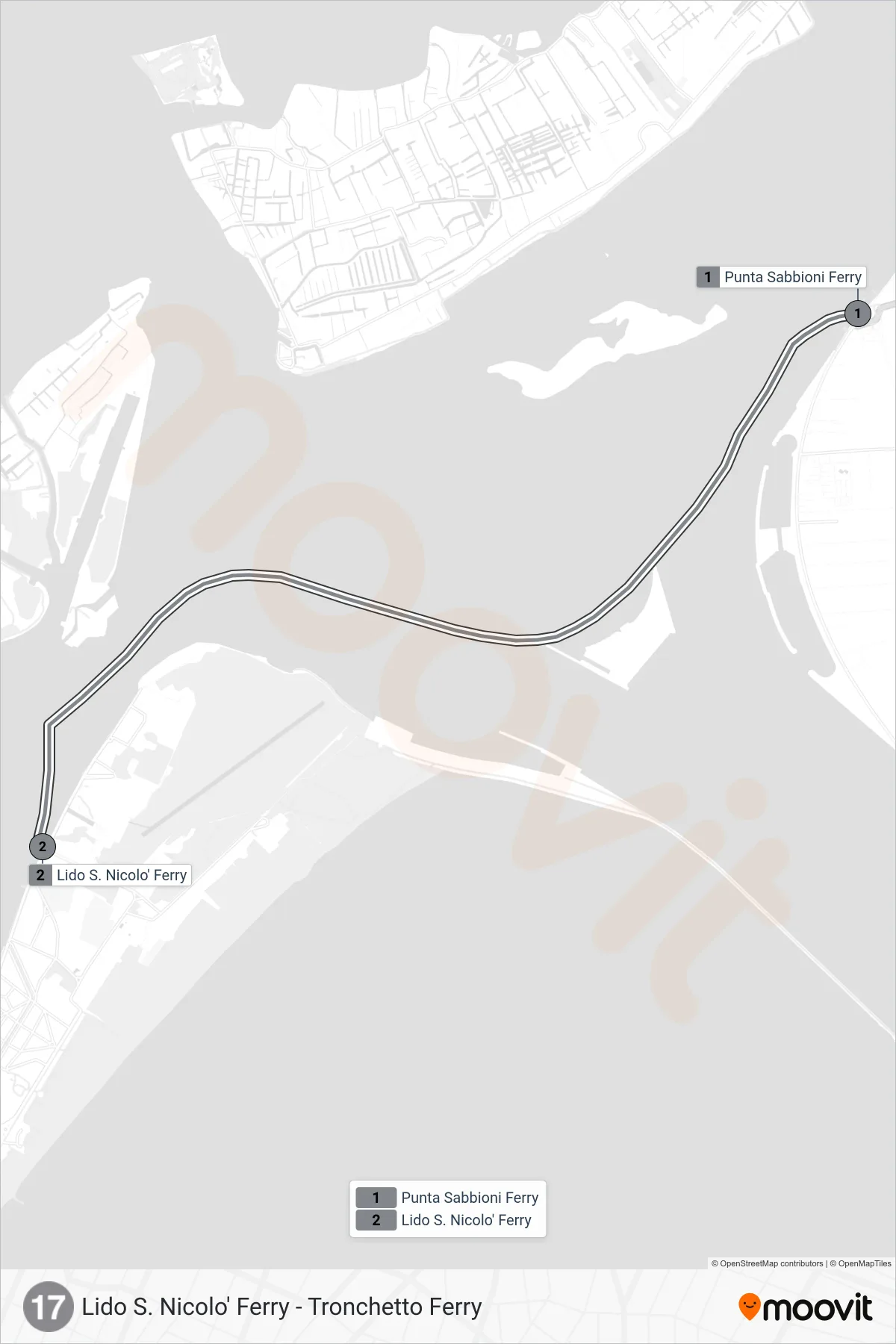 Linea 17 navigazione (Lido S. Nicolo' Ferry) - Percorsi e fermate sulla mappa