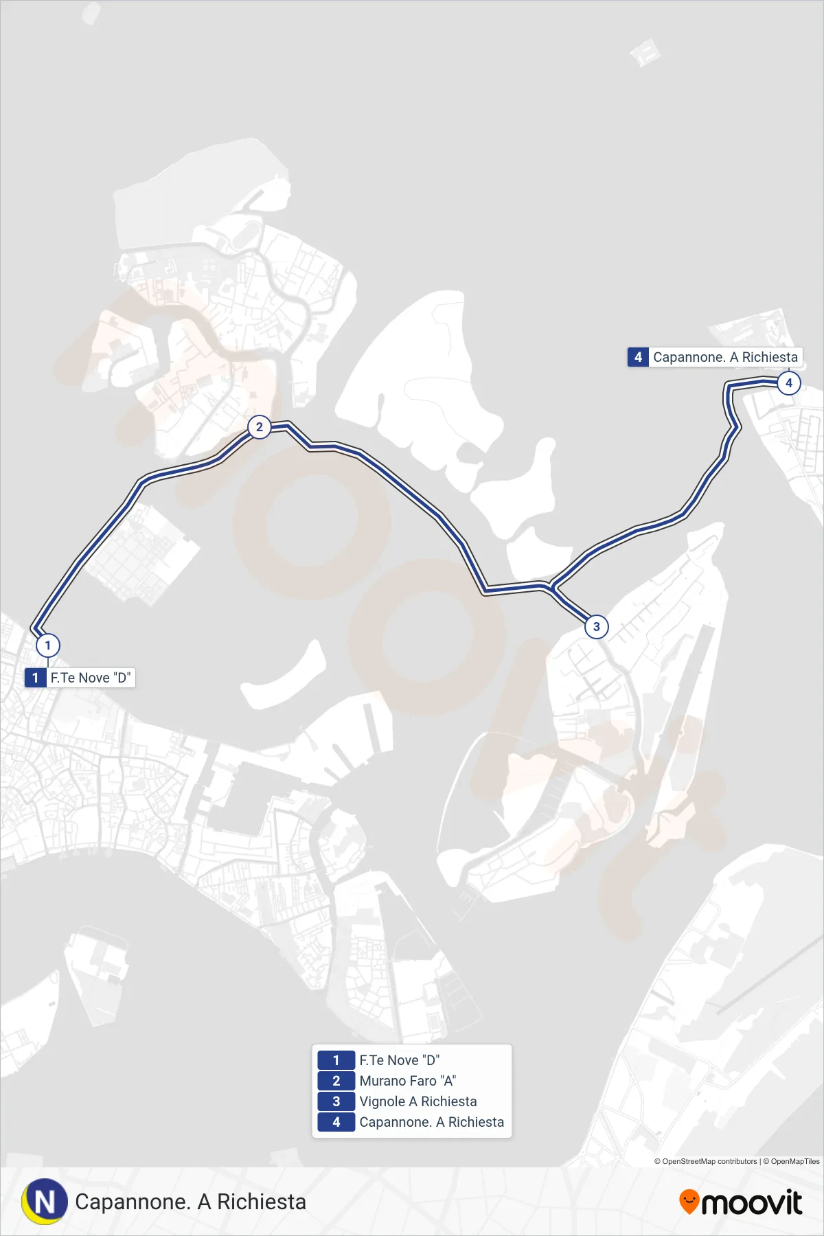 Linea NLN  navigazione (Capannone. A Richiesta) - Percorsi e fermate sulla mappa