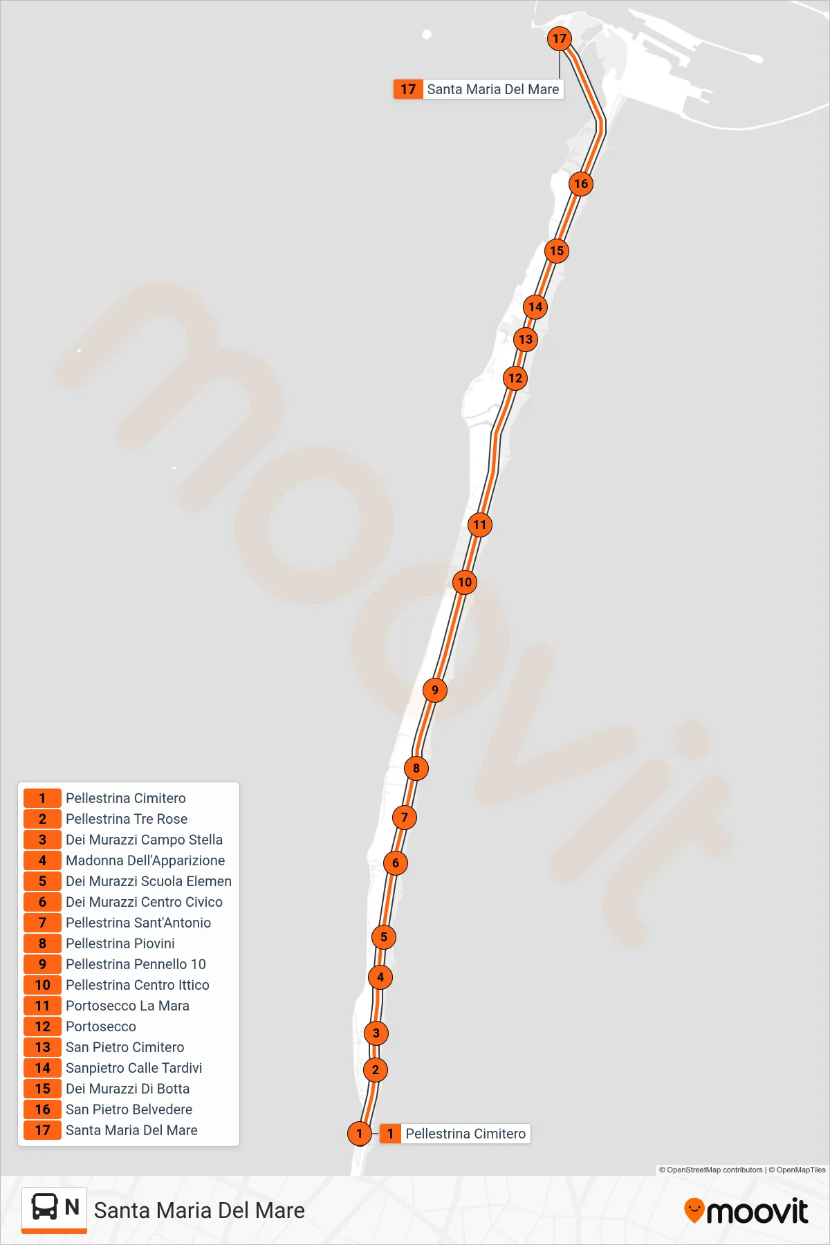 Linea N  bus (Santa Maria Del Mare) - Percorsi e fermate sulla mappa