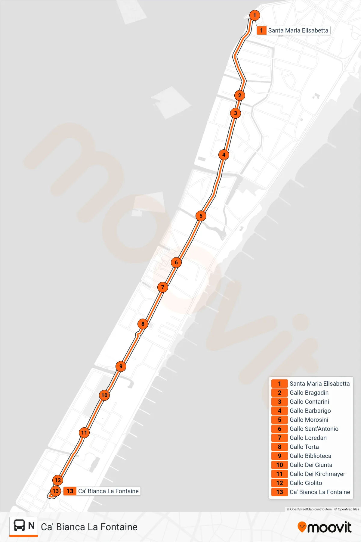Linea N bus (Ca' Bianca La Fontaine) - Percorsi e fermate sulla mappa