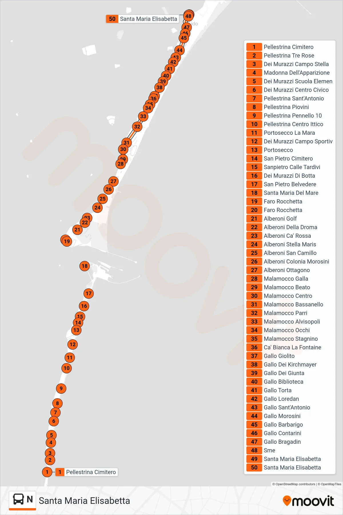 Linea N bus (Santa Maria Elisabetta) - Percorsi e fermate sulla mappa