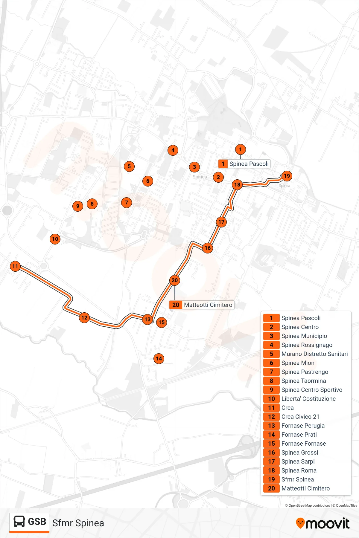Linea GSB  bus (Sfmr Spinea) - Percorsi e fermate sulla mappa