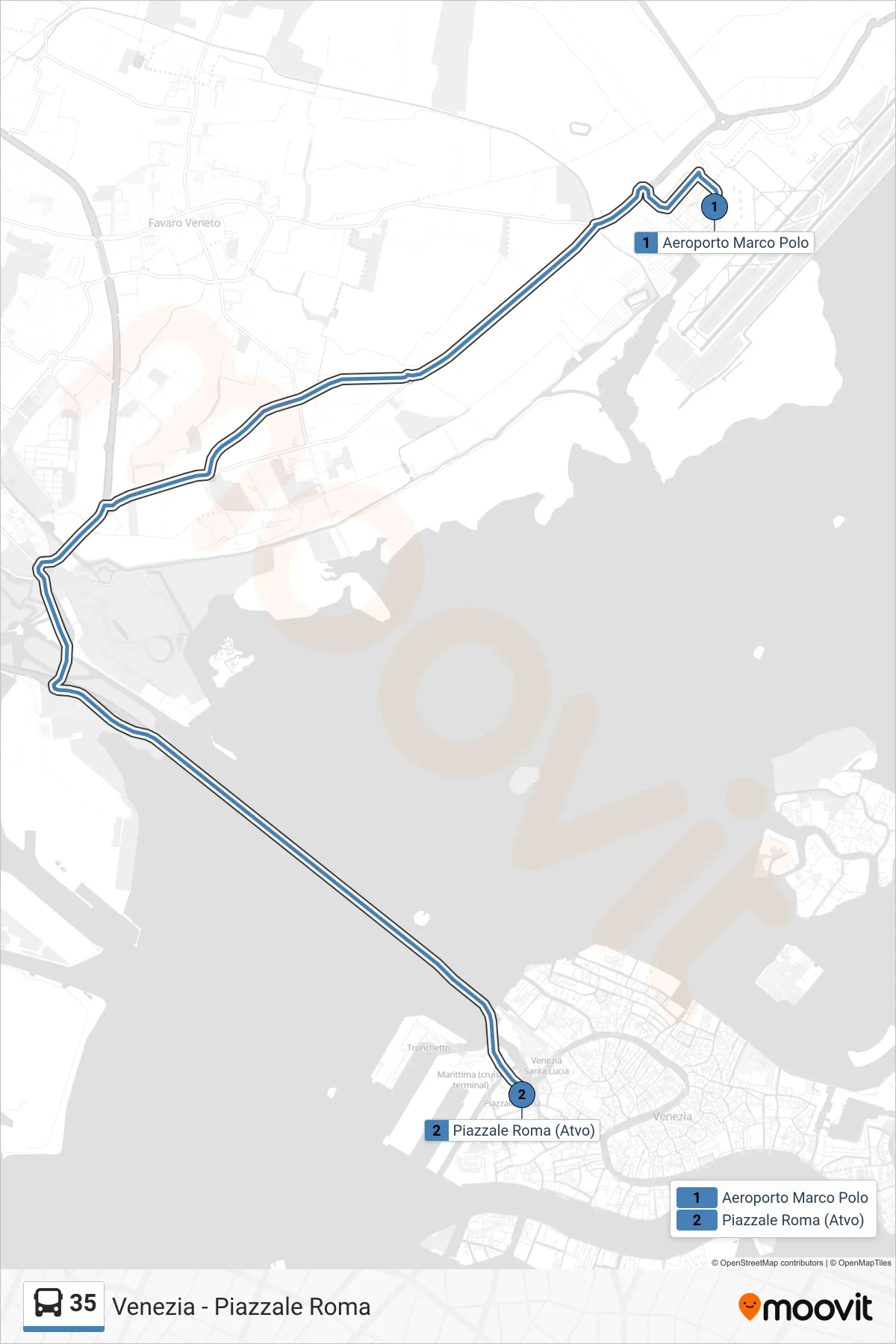 Linea 35  bus (Venezia - Piazzale Roma) - Percorsi e fermate sulla mappa
