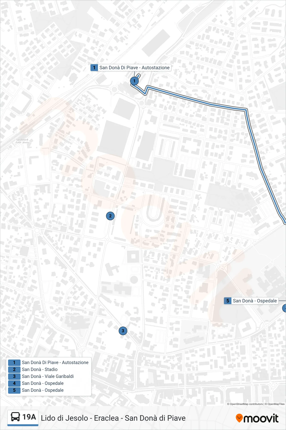 Linea 19A bus (Ospedale Civile) - Percorsi e fermate sulla mappa