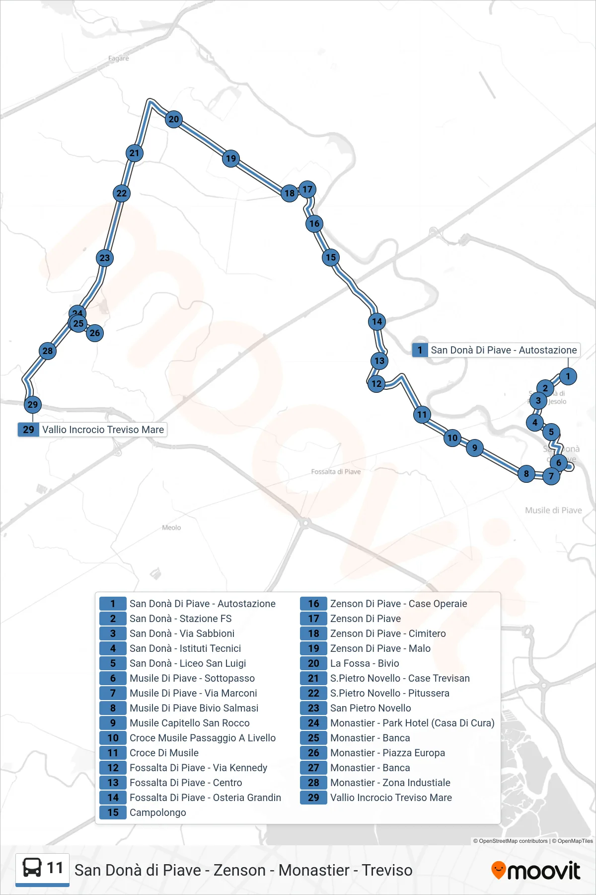 Linea 11 bus (Vallio) - Percorsi e fermate sulla mappa