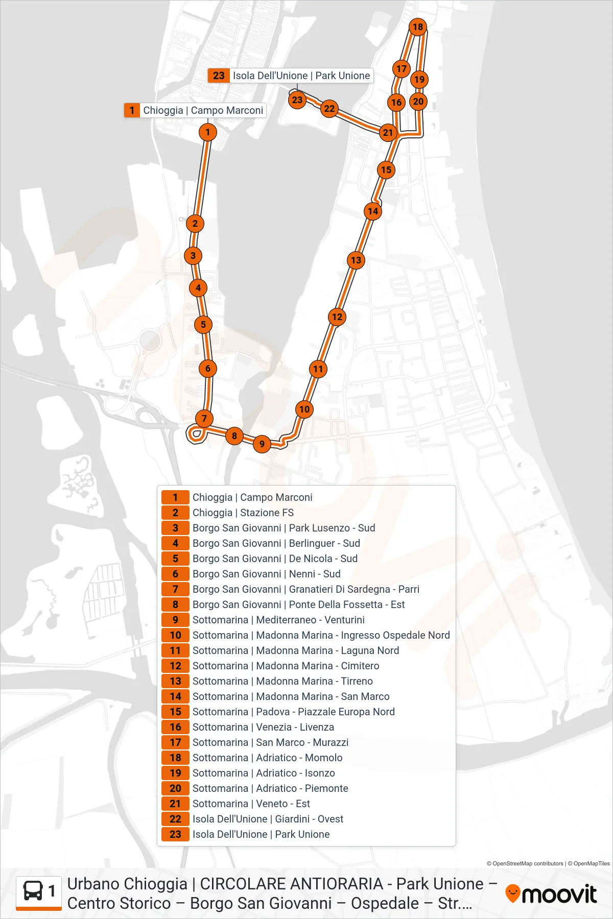 Linea 1 bus (Park Unione) - Percorsi e fermate sulla mappa