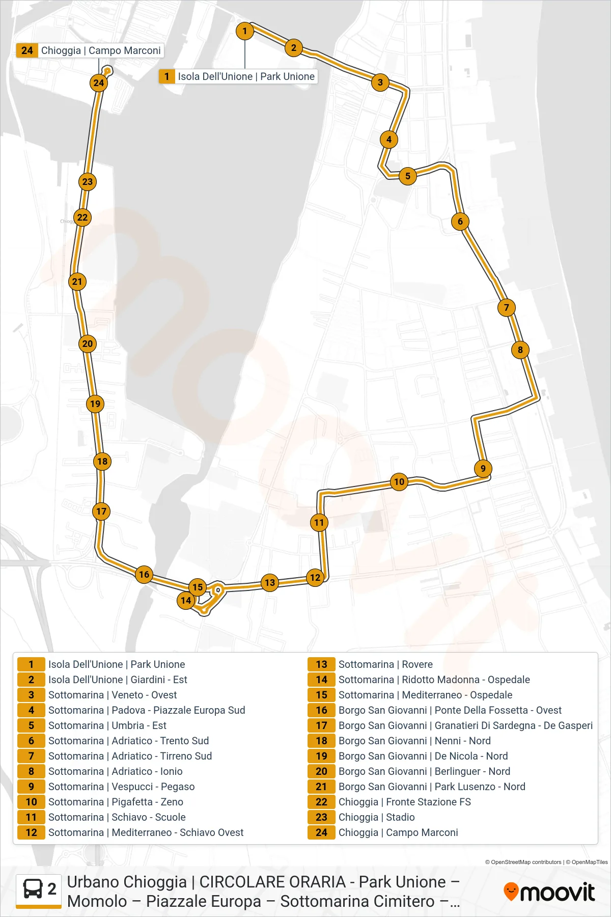 Linea 2 bus (Campo Marconi) - Percorsi e fermate sulla mappa
