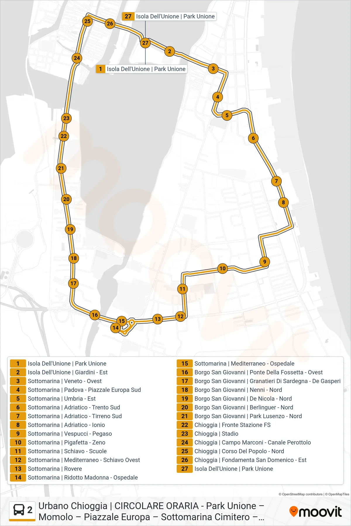 Linea 2  bus (Park Unione) - Percorsi e fermate sulla mappa