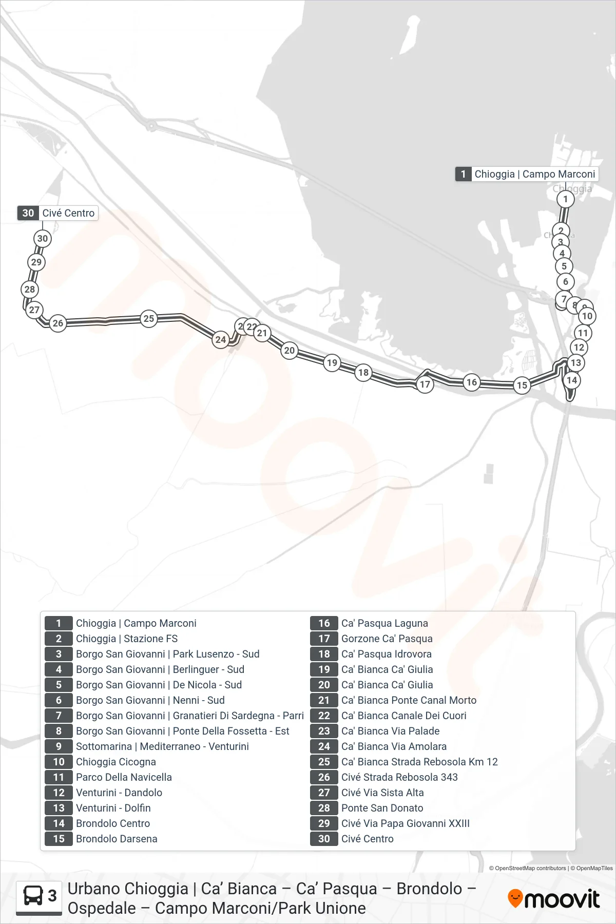 Linea 3 bus (Civé) - Percorsi e fermate sulla mappa
