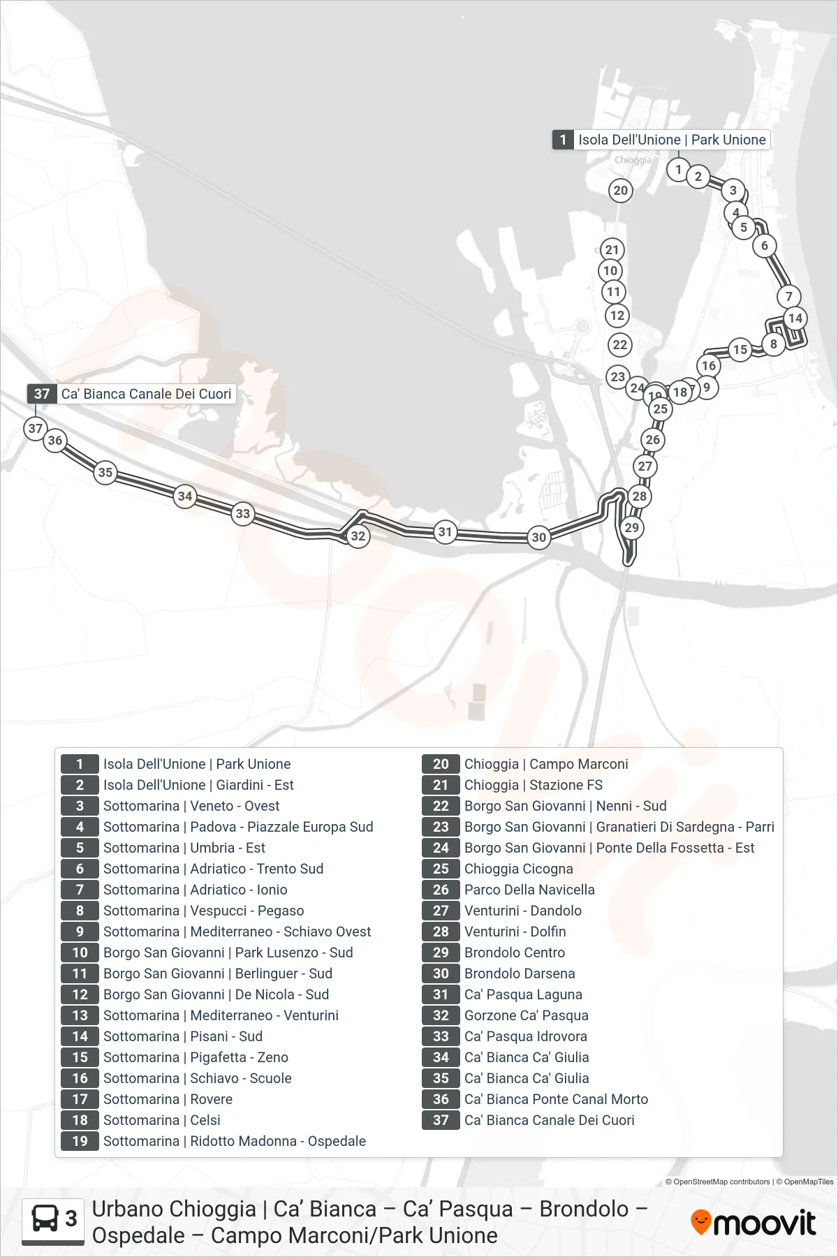 Linea 3  bus (Ca' Bianca) - Percorsi e fermate sulla mappa